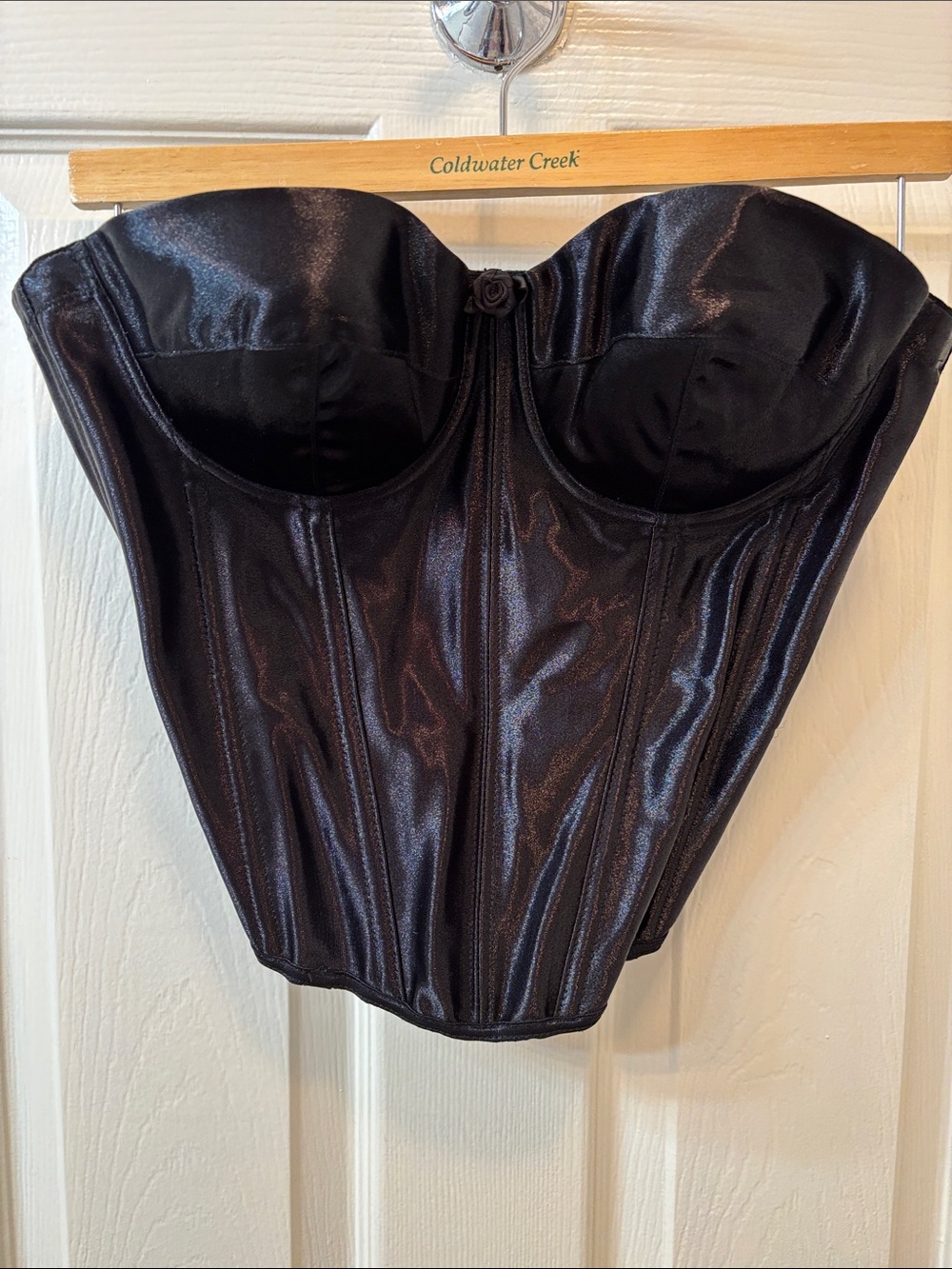 Frederick's of Hollywood black corset bustier top with dainty flower 36 C